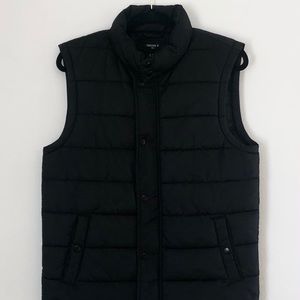 Black Forever 21 Mens Button/Zip Puffer Vest